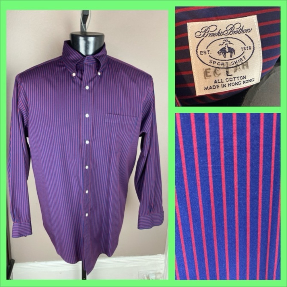 Vintage Brooks Brothers Striped Men's Shirt - Made in Hong Kong - Large